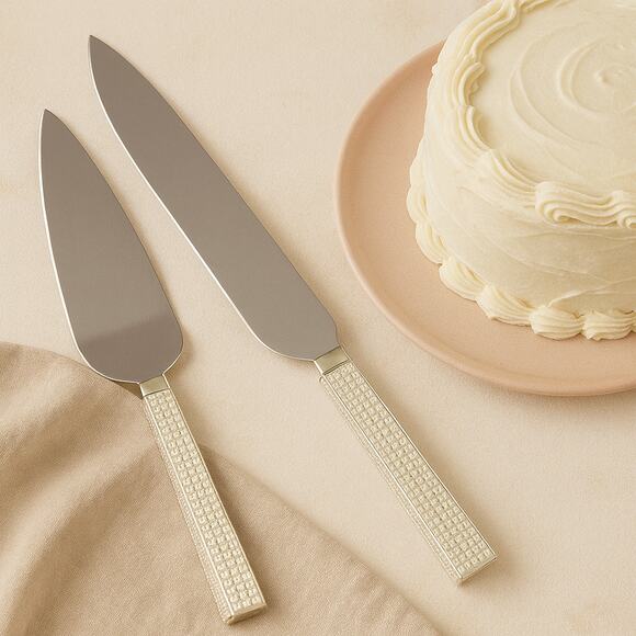 Sheridan Crystal Handle Stainless Steel Cake Knife & Server Set - Picture 1 of 10